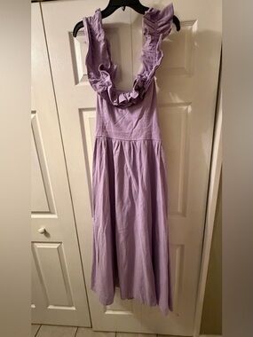 Free People Ruffle It Up 100% Cotton Lavender Ruffle-Trim Midi Dress Size L